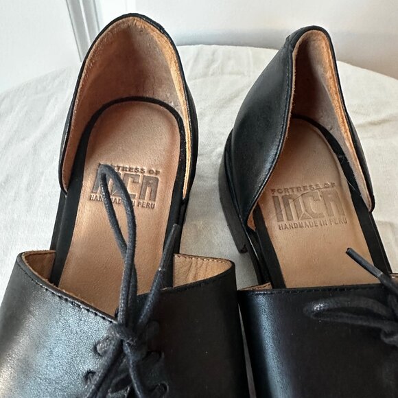 Fortress of Inca handmade black leather Oxford flats shoes, Womens 7 - Picture 2 of 3